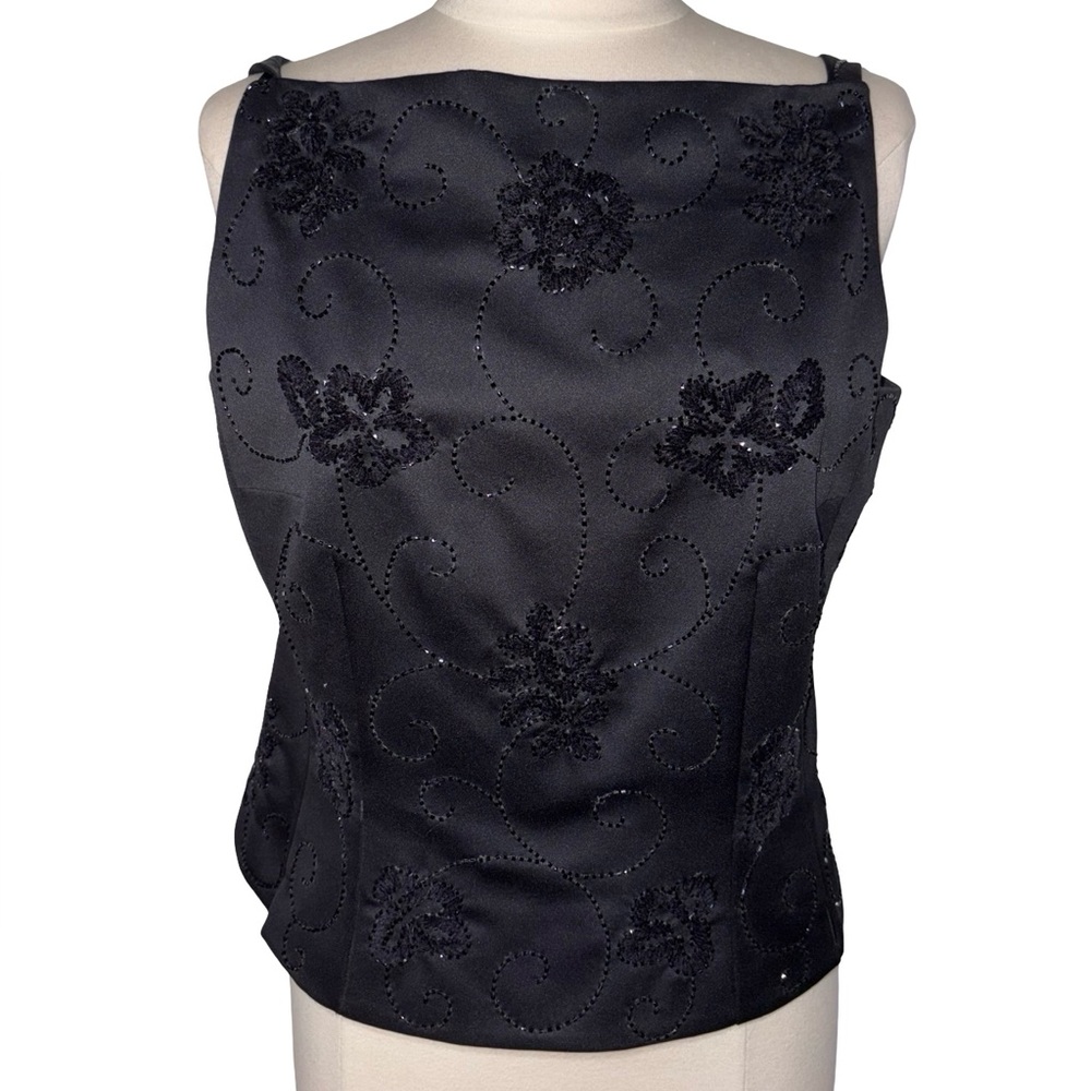 Kay Unger New York Black Beaded Embroidered Formal Top Size 14 Elegant Evening
